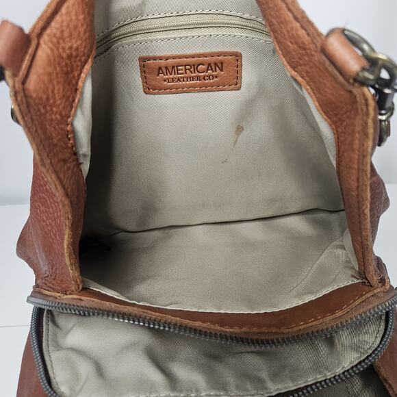 American Leather Co Women's Lenox Triple Entry Satchel Brandy Brown Shoulder Bag - Picture 12 of 13